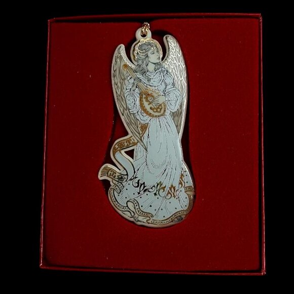 NIB Lenox Baroque Porcelain "Angel w/ Mandolin" Silver & Gold Ornament - Picture 1 of 4